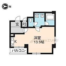 京都市営烏丸線 北大路駅 バス13分 千本鞍馬口下車 徒歩2分の賃貸マンション 2階ワンルームの間取り
