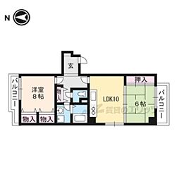 アルカンシエル御所 2LDKの間取図画像