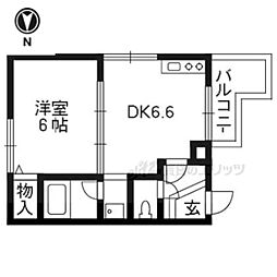 京都市営烏丸線 今出川駅 徒歩18分の賃貸マンション 2階1DKの間取り
