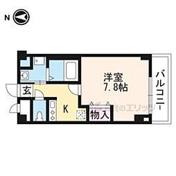 京福電気鉄道北野線 北野白梅町駅 徒歩1分の賃貸マンション 2階1Kの間取り