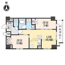阪急京都本線 大宮駅 徒歩4分の賃貸マンション 6階2LDKの間取り