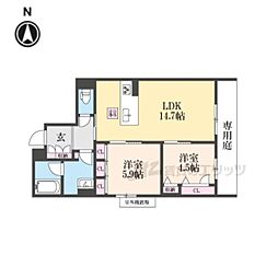ヴェスプッチ 二条城 2LDKの間取図画像