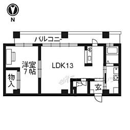 シュシュパルク六条院 1LDKの間取図画像