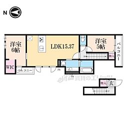 ベルリード聚楽廻 2LDKの間取図画像