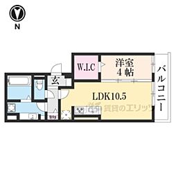 かどの御池D号棟 1LDKの間取図画像