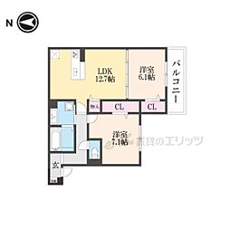 京都市上京区油小路通丸太町上る米屋町アパート 2LDKの間取図画像