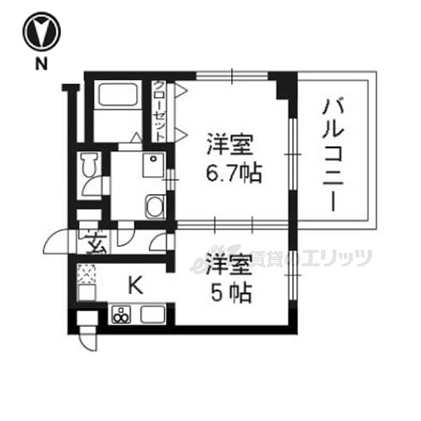 京都府京都市右京区梅津堤下町(賃貸マンション2K・2階・33.07㎡)の写真 その2