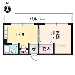 JR山陰本線 花園駅 徒歩10分の賃貸マンション 4階1DKの間取り