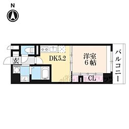 JR山陰本線 円町駅 徒歩5分の賃貸マンション 2階1DKの間取り