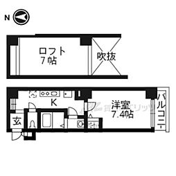 グリシーヌ京都西院 5階1Kの間取り