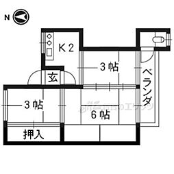 ヴィラ飯田 1階2Kの間取り