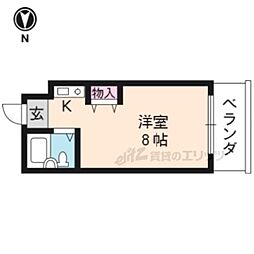 京福電気鉄道北野線 北野白梅町駅 徒歩6分の賃貸マンション 4階ワンルームの間取り