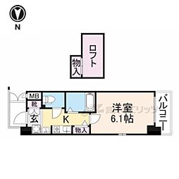 京都地下鉄東西線 烏丸御池駅 徒歩1分の賃貸マンション 9階1Kの間取り