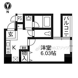 京都市営烏丸線 五条駅 徒歩1分の賃貸マンション 4階1Kの間取り
