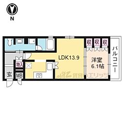 リーガル京都河原町四条南 1LDKの間取図画像