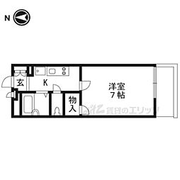 レオパレスヘイアン 1Kの間取図画像