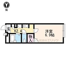 レオパレスキャロットハウス 2階1Kの間取り