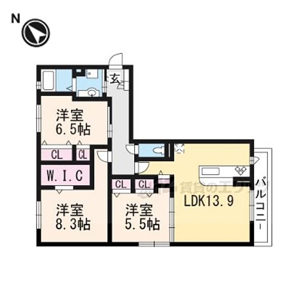 滋賀県大津市滋賀里４丁目(賃貸アパート3LDK・3階・80.70㎡)の写真 その2