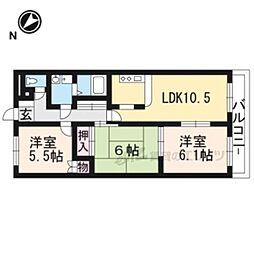 JR東海道・山陽本線 栗東駅 徒歩15分の賃貸アパート 1階3LDKの間取り