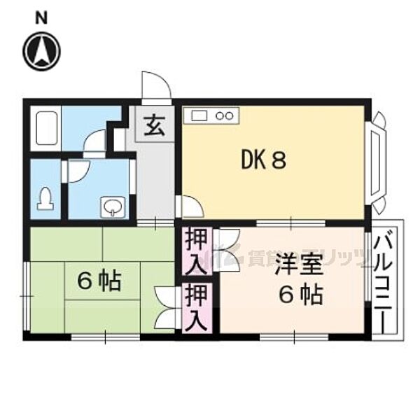 常葉木邸 102｜京都府京都市伏見区深草野手町(賃貸アパート2LDK・1階・45.05㎡)の写真 その2