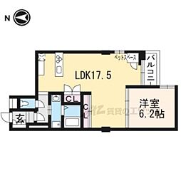 ヴィラスタジオーネ御所南 2階1LDKの間取り
