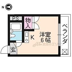京都市営烏丸線 くいな橋駅 徒歩9分の賃貸マンション 2階1Kの間取り
