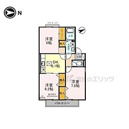 JR湖西線 唐崎駅 徒歩7分の賃貸アパート 1階3DKの間取り