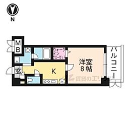 アゼリア五条御前 5階1Kの間取り