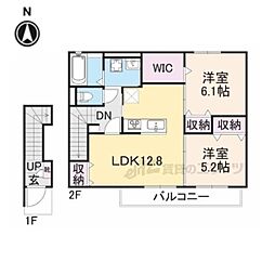 アムール京都梅小路 2階2LDKの間取り