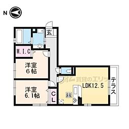 JR東海道・山陽本線 石山駅 徒歩22分の賃貸アパート 1階2LDKの間取り