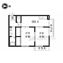 アメニティー椥辻2 2DKの間取図画像