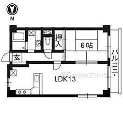 プェネリジェール西五条2 1LDKの間取図画像