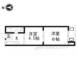 コーポ西茶屋 2Kの間取図画像