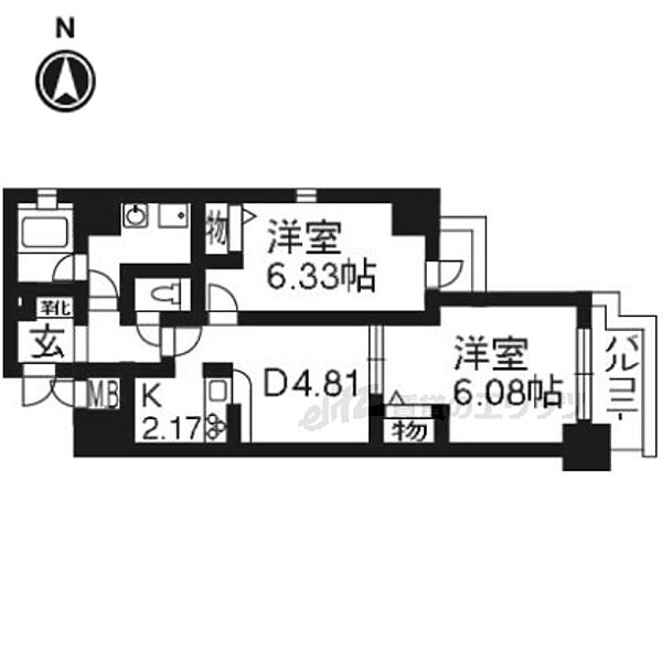 京都府京都市南区東九条上殿田町(賃貸マンション2DK・5階・46.03㎡)の写真 その2