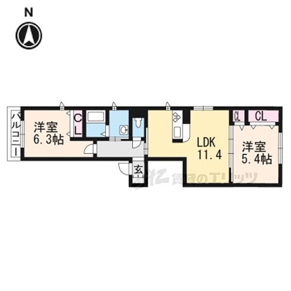 京都府京都市山科区御陵荒巻町(賃貸アパート2LDK・2階・54.99㎡)の写真 その2