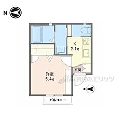 ディアス桃山 2階1Kの間取り