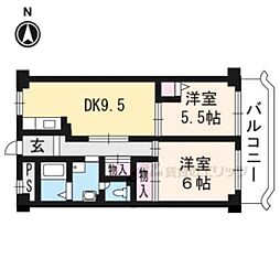 JR東海道・山陽本線 西大路駅 徒歩10分の賃貸マンション 5階2DKの間取り