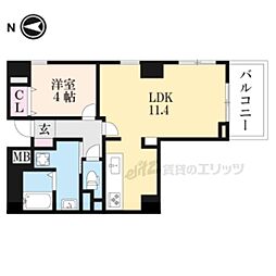 パインフィールド七条 1LDKの間取図画像