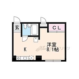 サンローラン新十条 4階1Kの間取り