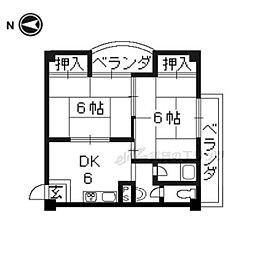 エクセル伏見 2階2DKの間取り
