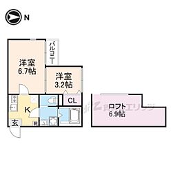 ＫｙｏＭａｉｓｏｎ伏見 2階1DKの間取り