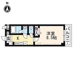 リファイン椥辻 1Kの間取図画像