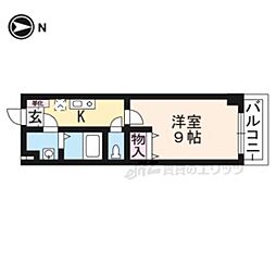 エリーフラッツ桂南 1Kの間取図画像