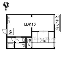 コーポラス木幡B棟 1LDKの間取図画像