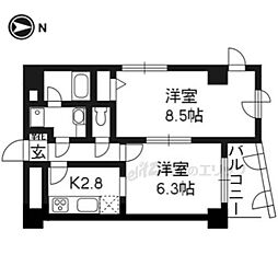 デ・リード烏丸五条 2Kの間取図画像