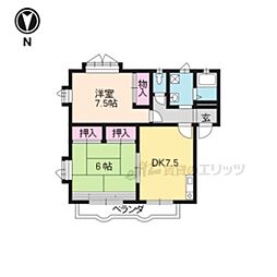 ヴィラフルール東棟 2DKの間取図画像