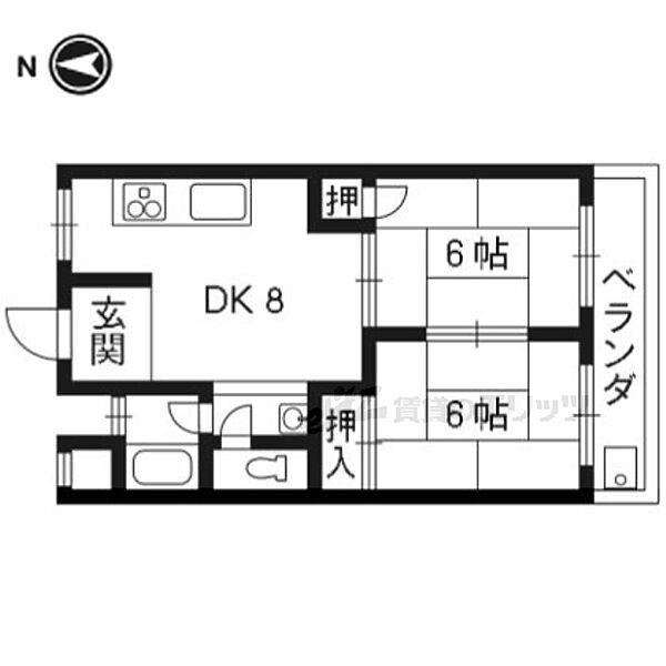 日野ハイツ 103｜京都府長岡京市友岡1丁目(賃貸マンション2DK・1階・39.96㎡)の写真 その2