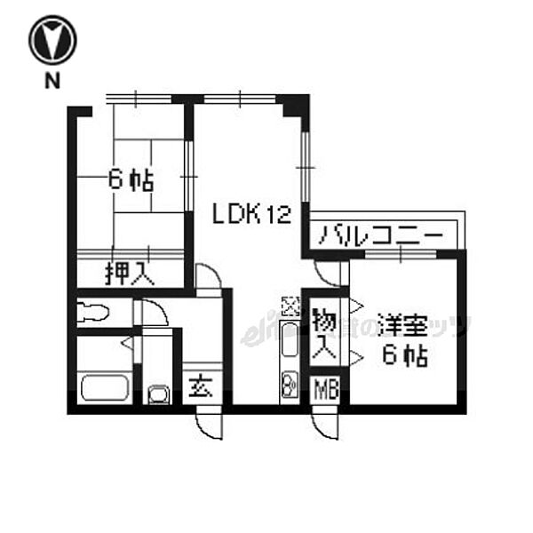 京都府長岡京市久貝1丁目(賃貸マンション2LDK・2階・54.52㎡)の写真 その2