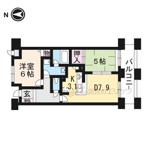 パインフィールド洛東 F706｜京都府京都市山科区東野片下リ町(賃貸マンション2LDK・7階・53.73㎡)の写真 その2