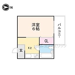 京都地下鉄東西線 御陵駅 徒歩13分の賃貸マンション 3階1Kの間取り